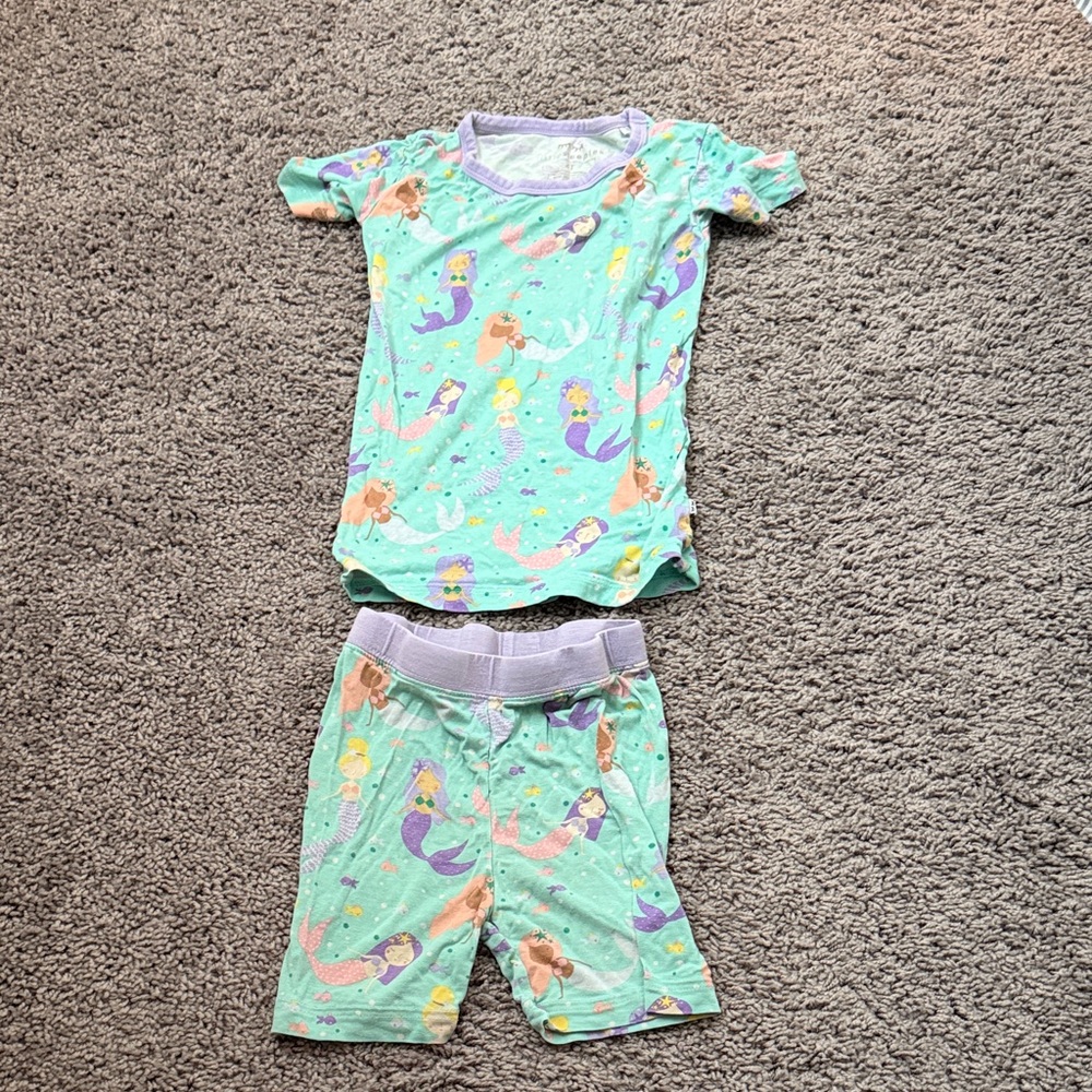 Little Sleepies Mint Green Mermaid Short Sleeve Pajama Set with Purple Accents